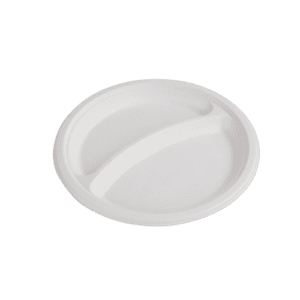 Bagasse Plates | disposable Plates 9″ Round Plate 2-Compartment