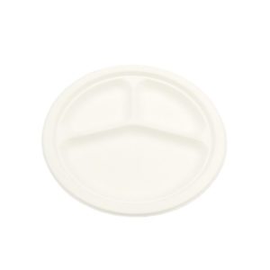 Bagasse Plates | Disposable 9″ Round Plate 3-Compartment