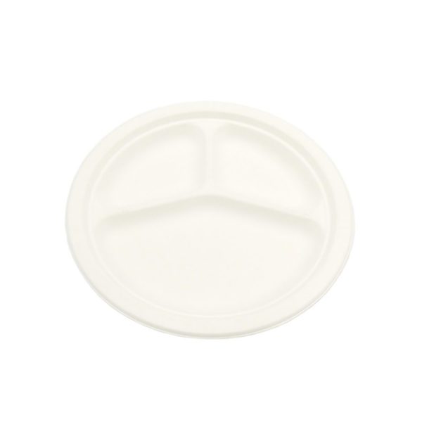 Bagasse Plates | Disposable 9″ Round Plate 3-Compartment